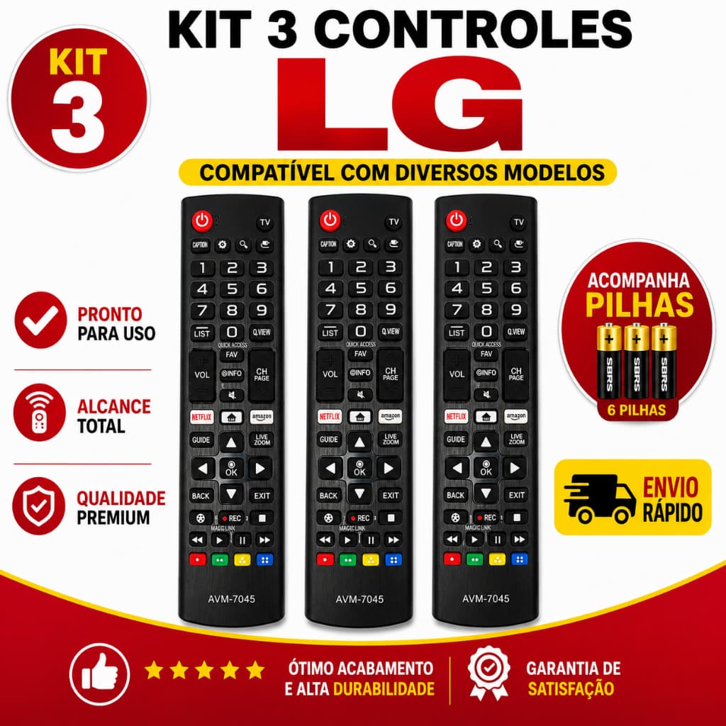 Kit Controle, Comando Remoto LG  Smart TV  Acompanha Pilhas