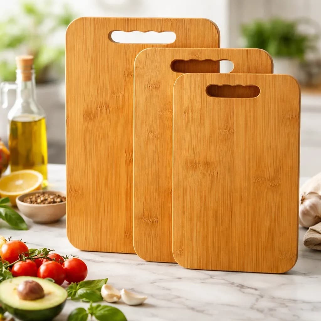 Kit 3 Tábuas de Corte em Bambu P M G Madeira Natural Cozinha Premium