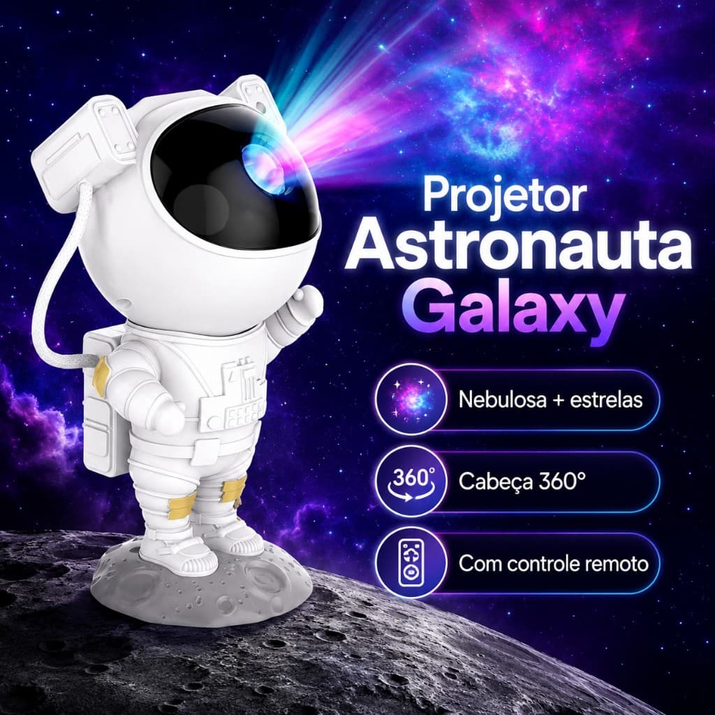Astronauta Projetor De Luz led Estrela Galáxia Nebulosa Controle USB