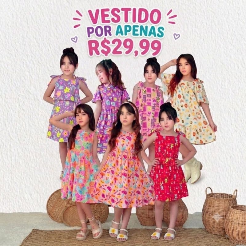 Vestido Infantil Juvenil Menina Estampado Moda Kids Vários Modelos