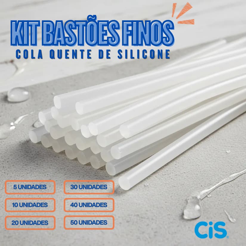Bastão de Cola Quente CIS Fino Silicone Original 7,5mm x 30cm | Escolha a Quantidade (5,10, 20, 30, 40 ou 50 Unidades)
