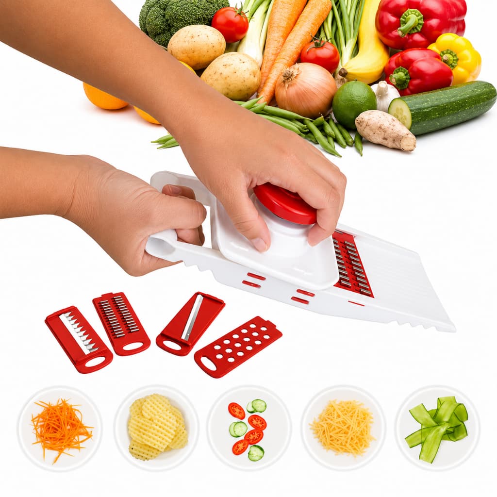 Cortador de Legumes Manual 5 em 1 Fatiador Ralador de Batata Cenoura Verduras e Frutas