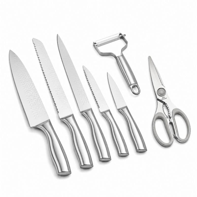 conjuntos 6 peças 4 facas em aço inox1tesoura , descascador de legumes 🔪 Faca do chef🔪 Faca para pão🔪 Faca para fatiar