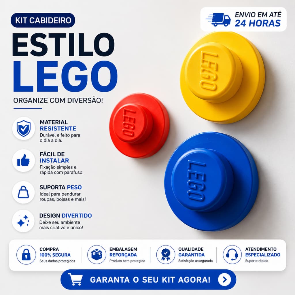 Kit 3 Ganchos de Parede Estilo Blocos – Cabideiro Infantil Decorativo