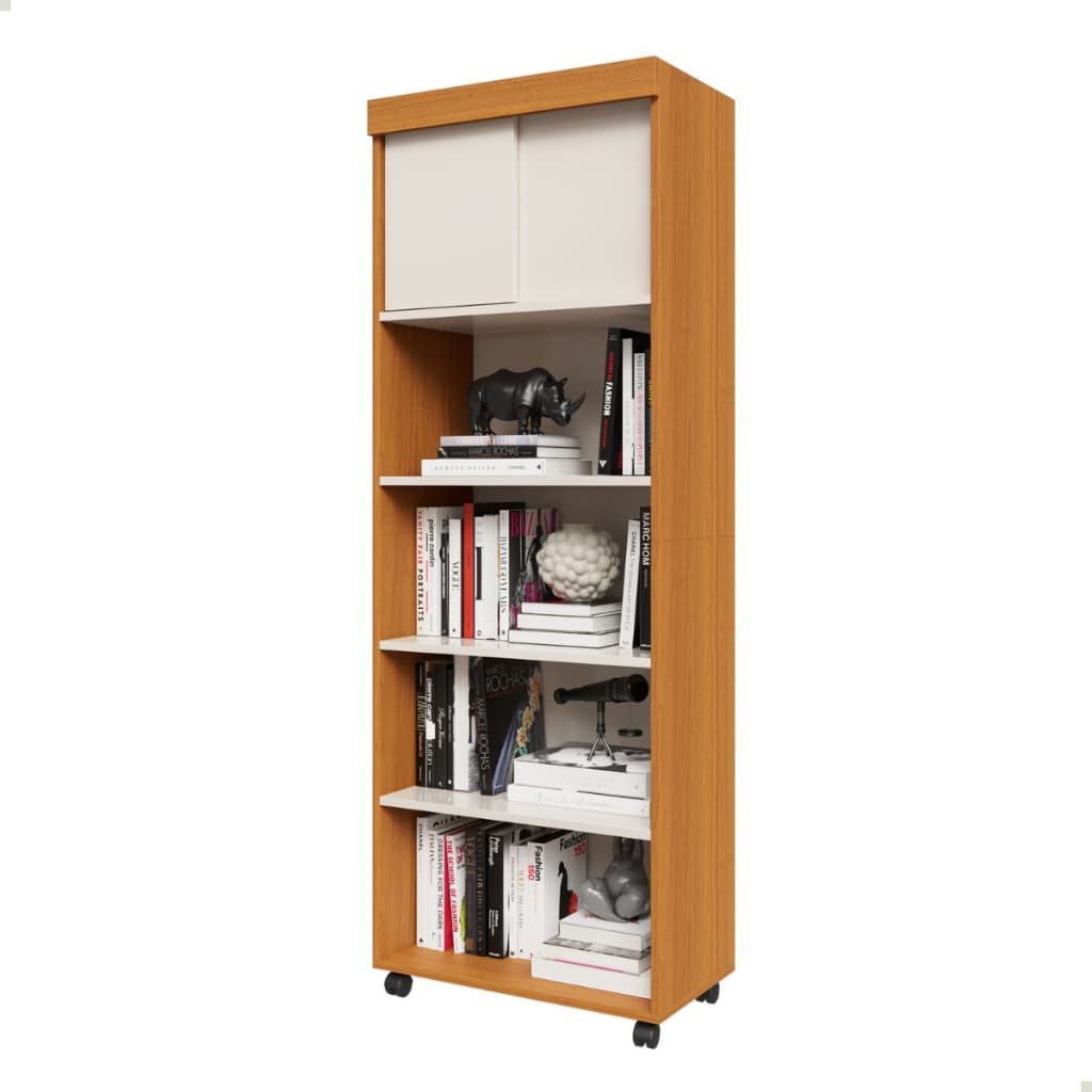 Estante Livreiro Multiuso Organizador com 4 Nichos e Armário Superior 2 Portas