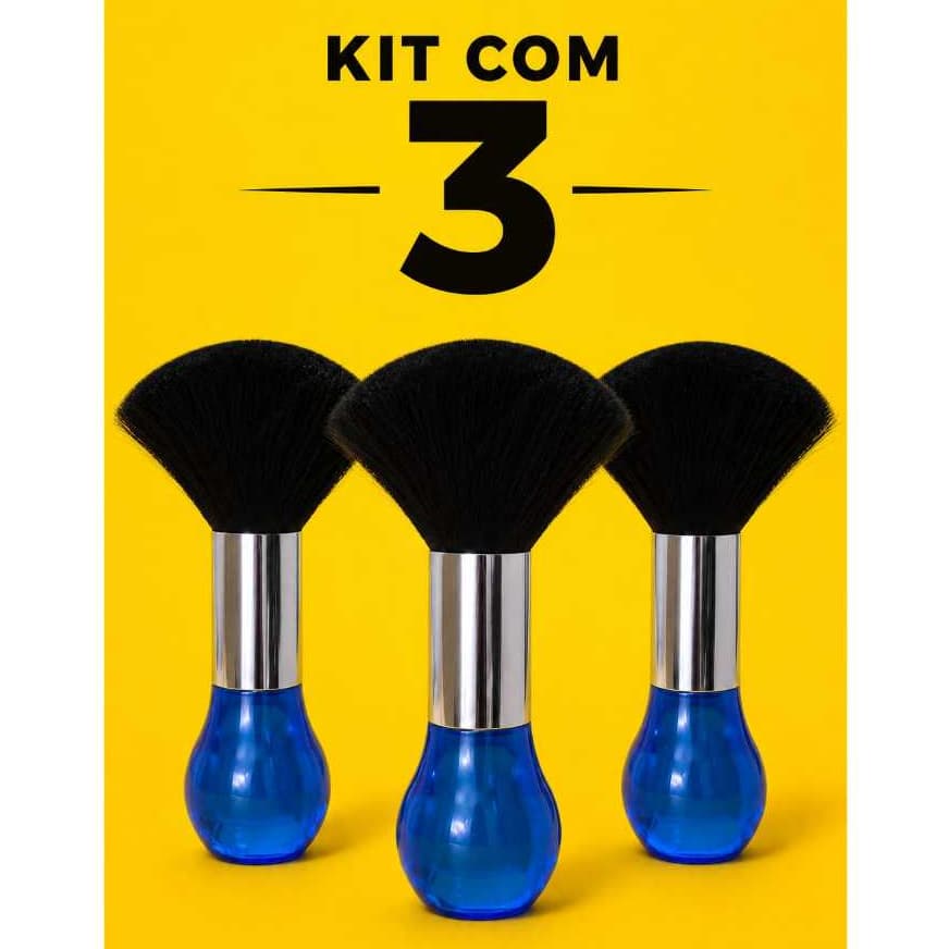 Kit 03 Espanador de Cabelo Para Barbeiro Cabeleireiro Vidro Azul