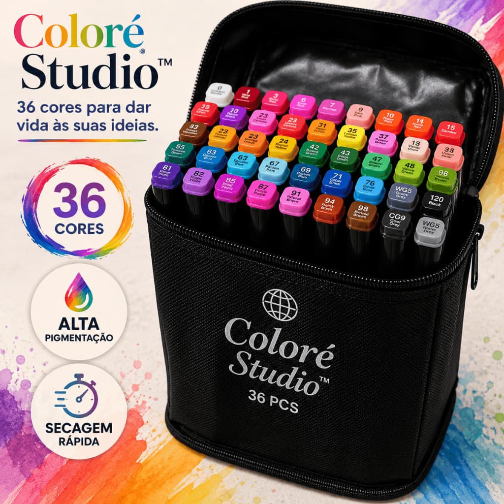 Kit 36 Canetas Hidrográficas 36 Cores Alta Pigmentação Estojo Desenho Lettering Planner Artesanato