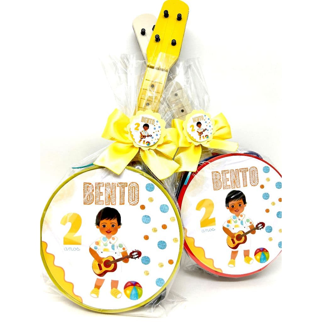 Lembrancinha Personalizada Musical Pandeiro e Violão Infantil Decorado no Tema da Sua Festa 20 unidades