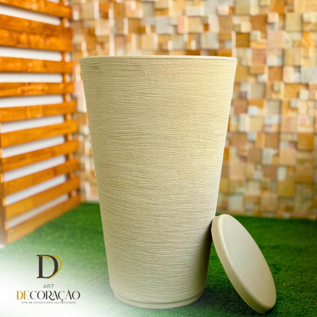 Vaso de Flor Decorativo Grande Cone Escovado com Prato Luxo para Sala, Jardim ou Varanda 60cm