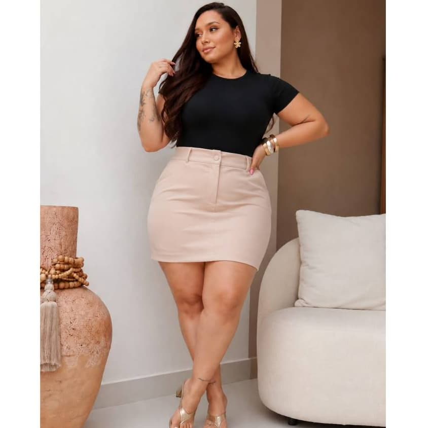 Shorts Saia Plus Size Neoprene Botão Forrado Moda Verão - Tamanhos G1 e G2