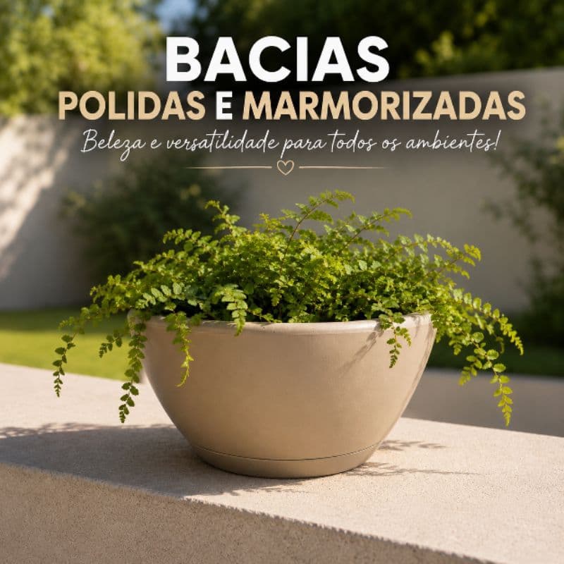 Bacia PP Polida com Prato Coletor | Polietileno Premium para Plantas | Liso ao Toque Com Prato Coletor