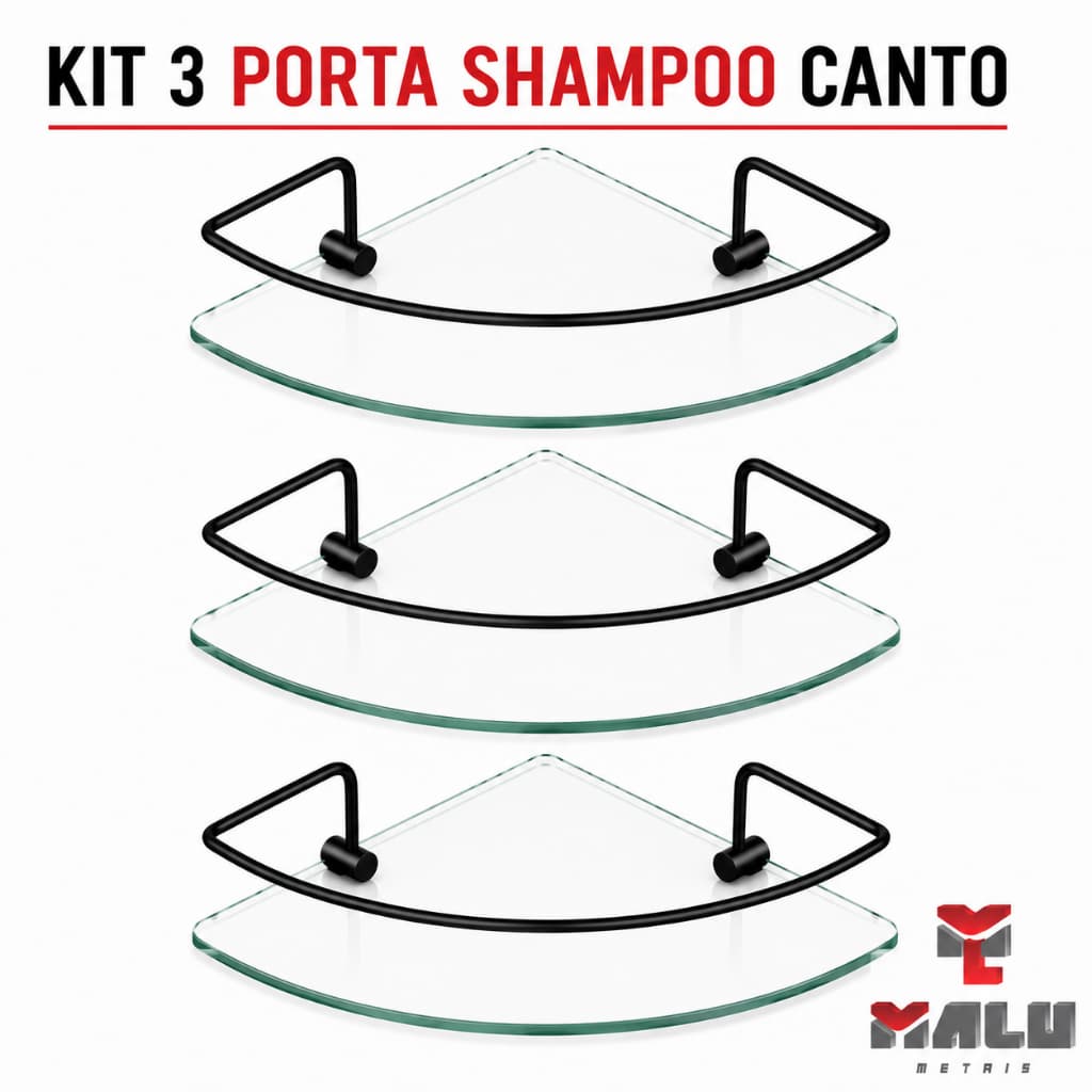 Porta Shampoo Para Banheiro Suporte De Vidro 6mm Incolor Canto Cristal Anti Ferrugem KIT 03 UN