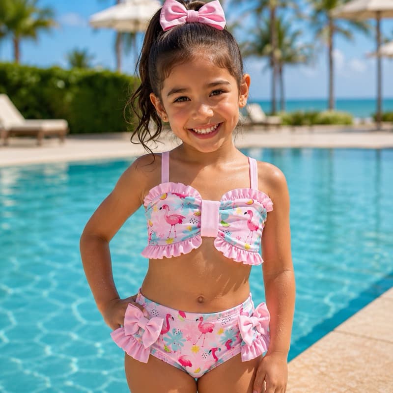 Biquíni Infantil Menina  com Babados e Laços | Moda Praia Verão