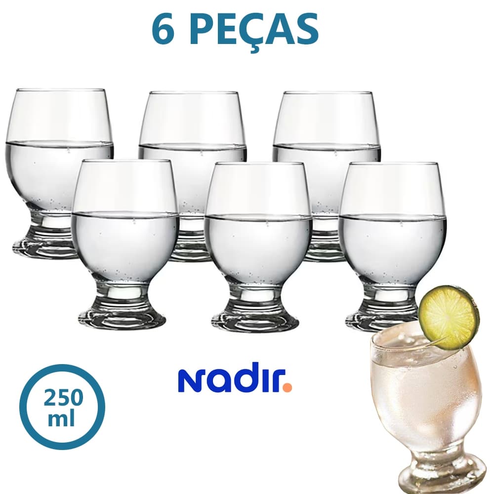 Kit Jogo 6 Taças Paulista Água 250ml Água Vinho Vidro Copo Refrigerante Bar Drink Restaurante - Nadir Figueiredo