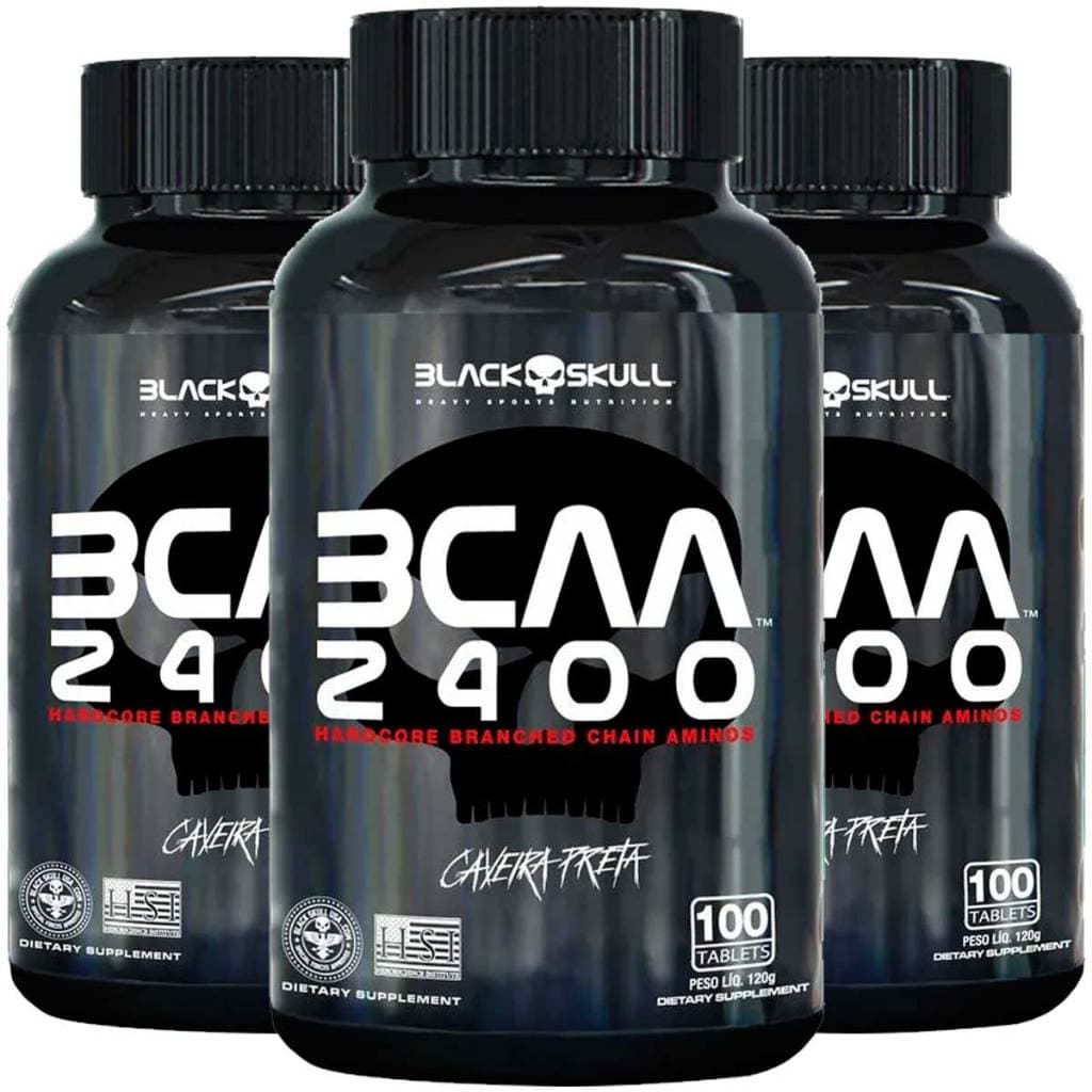 Kit 3x Bcaa 2400 Caveira Preta 100 Tabletes Black Skull