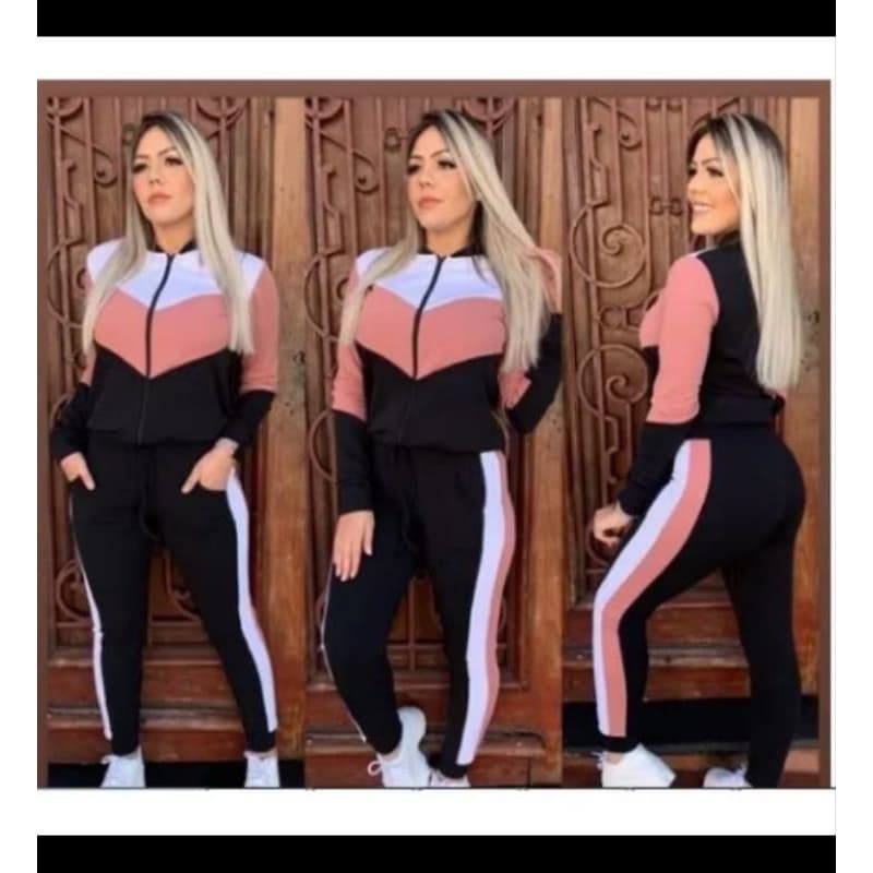 conjunto femenino inverno calça blusa manga longa malha crepé