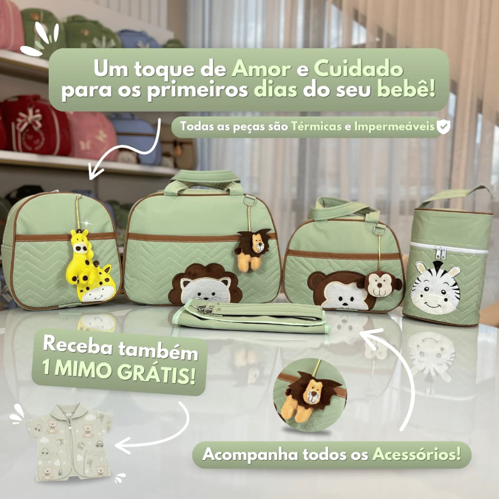 Kit Bolsa Maternidade com 5 peças para Bebês Meninos/Meninas