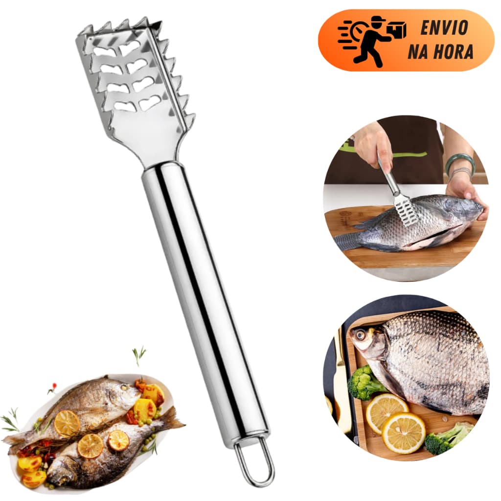 Descamador De Peixe Tira Escamas Limpador Aço Inoxidavel Profissional 19Cm Com Lamina Resistente