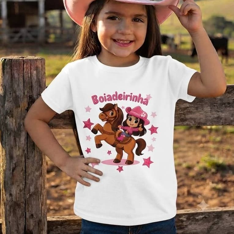 Camiseta Kids Meninas Moda Kids Boiadeirinha Cavalo Algodão Premium 100% Algodão