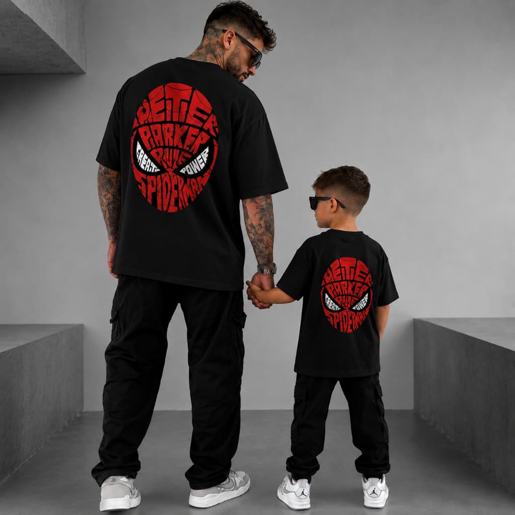 Kit Pai e Filho Camiseta Spider Man Homem Aranha Masculina Infantil 100% Algodão Confortável Premium Herois