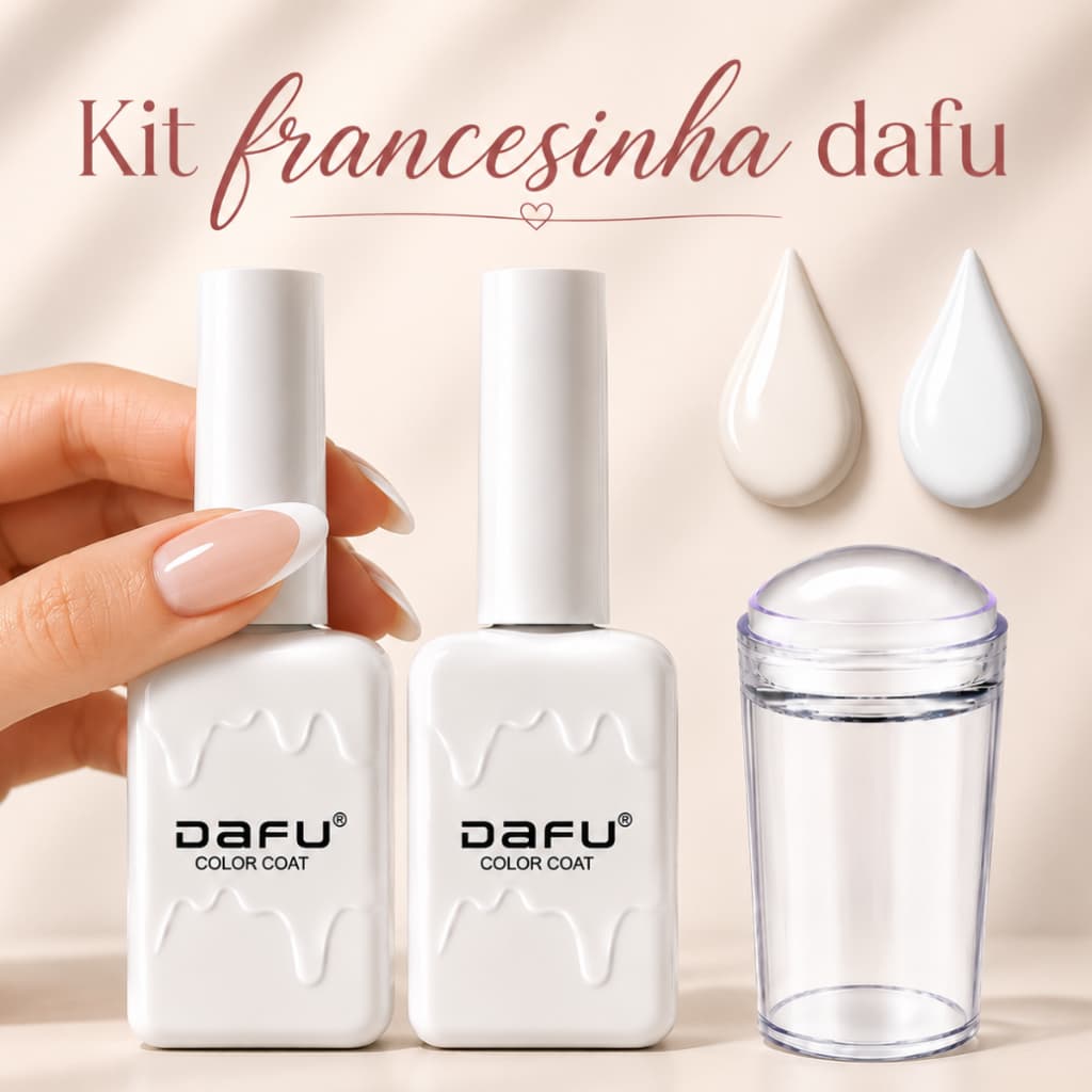 Kit Esmalte Gel Francesinha Branco Renda Dafu Seca em Cabine UvLed Nail Design Alongamento 10ml cada