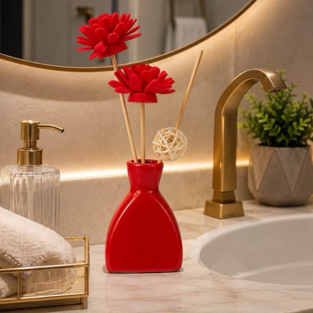 Difusor de Aromas com Vaso de Cerâmica Flores Decorativas e Varetas Aromatizador de Ambientes