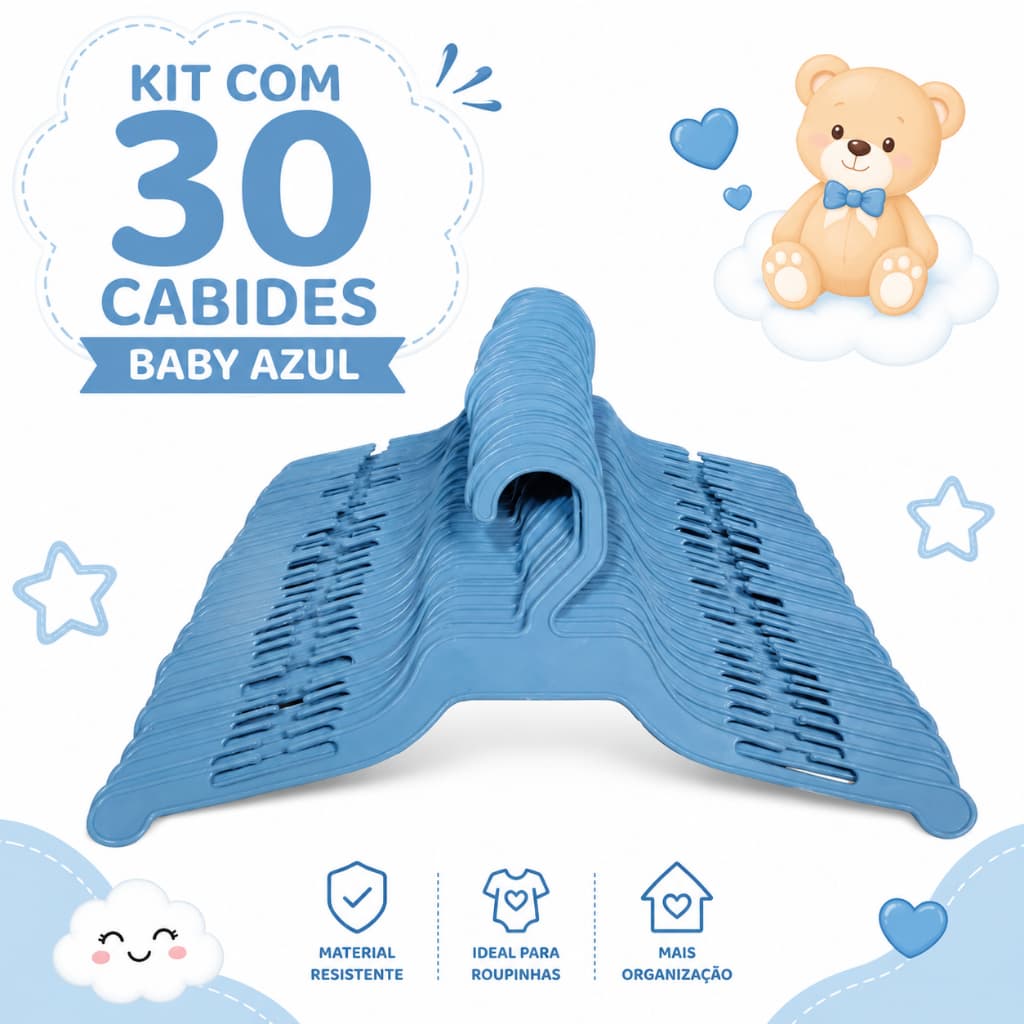 30 Cabides Azul INFANTIL enxoval!! Ideal Para Roupas Do Seu Bebê