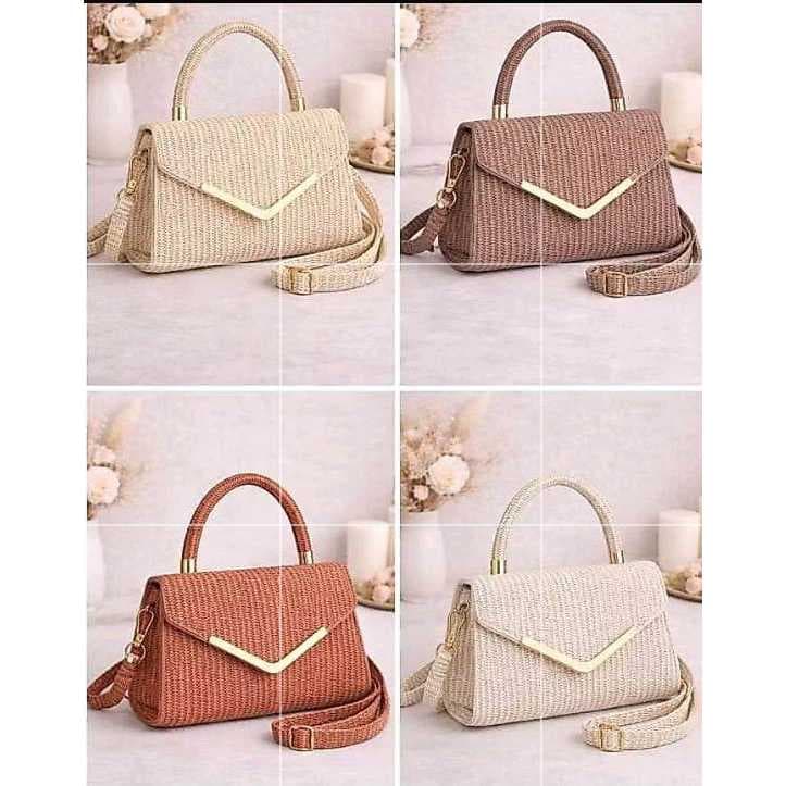 Bolsa feminina com 2 alças moda blogueira sintético palha