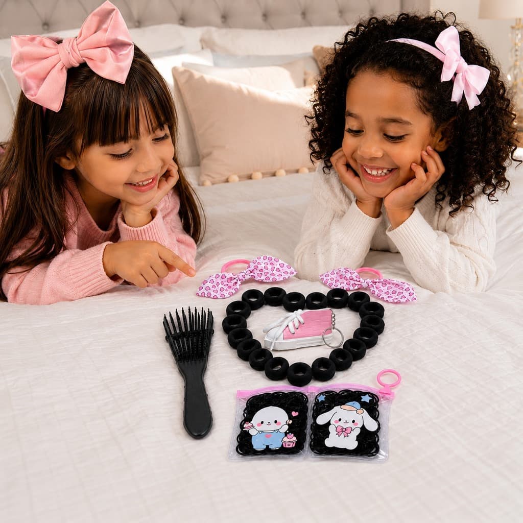 Kit Encanto Infantil Premium | Escova Polvo + Xuxinhas + Laços + Elásticos + Chaveiro