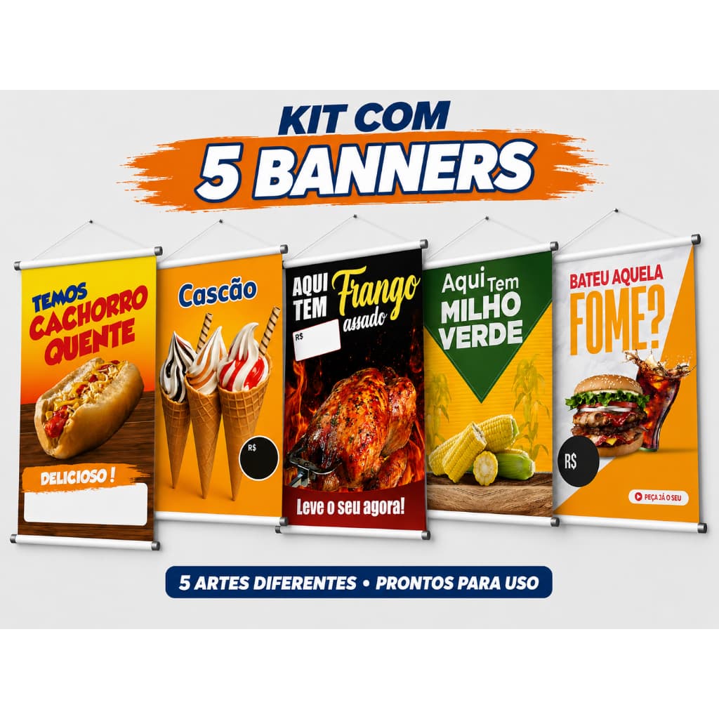 Kit com 5 Banners Comerciais – Artes Prontas para Impressão 08
