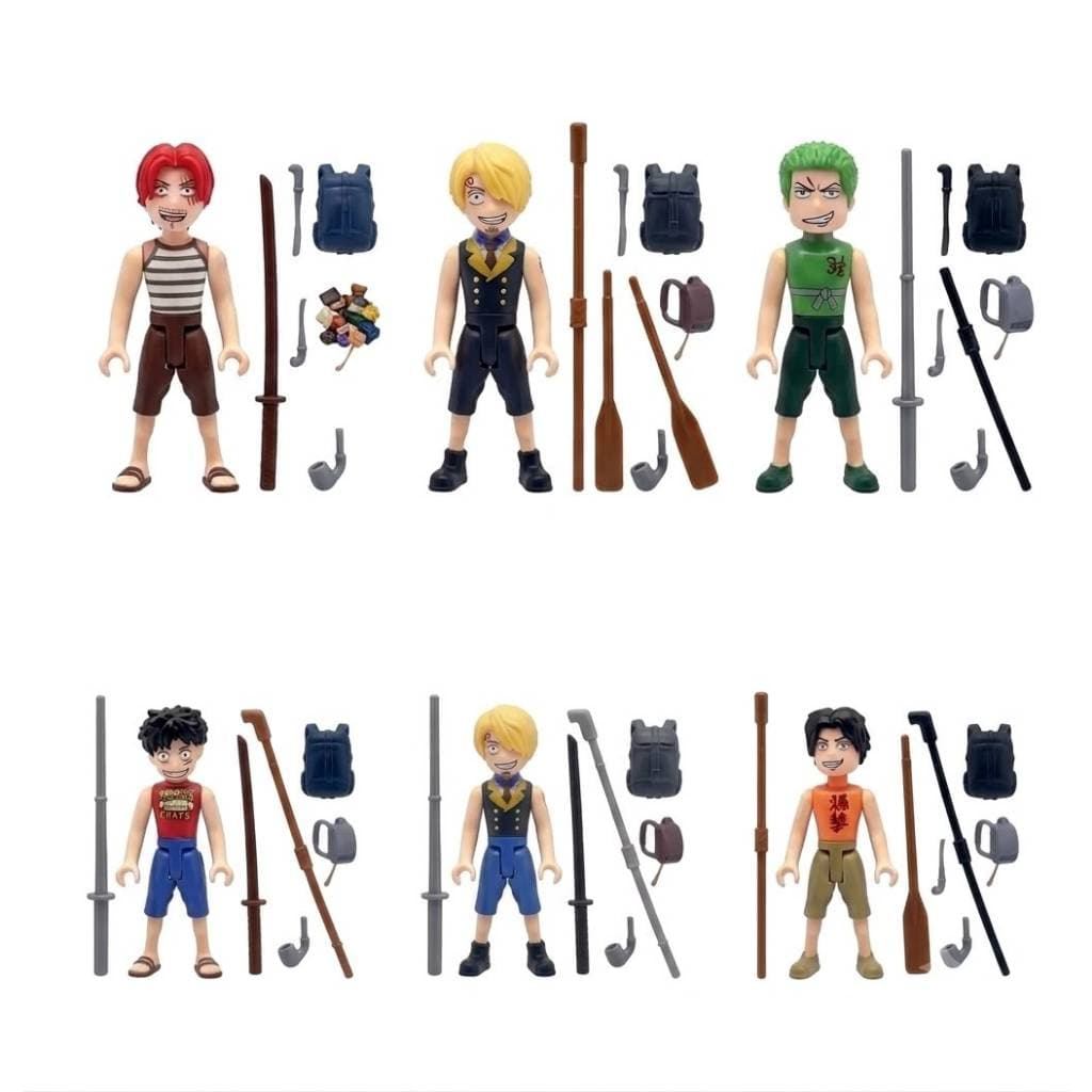 Kit 6 Bonecos One Piece Luffy Shanks e Piratas Bando do Chapéu de Palha Articulados