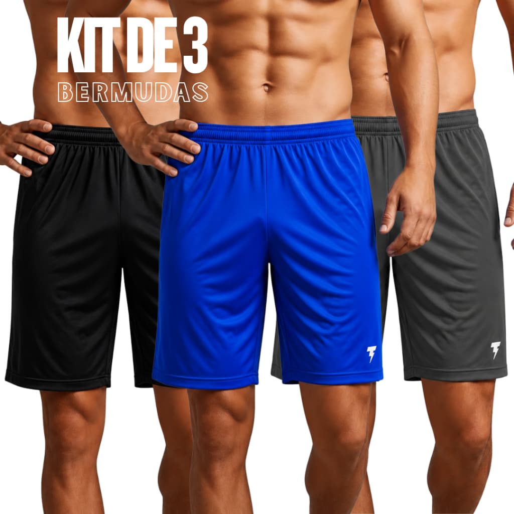 Kit 3 Bermudas Masculinas Academia + 3 Camisetas Esportiva - Conjunto Calção e Camiseta DryFit