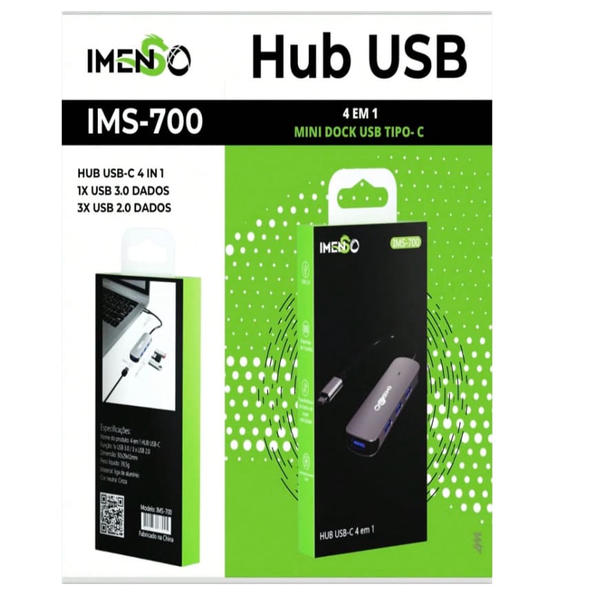 Hub USB-C IMS-700: 4 Em 1 Com 1x Usb 3.0 E 3x Usb 2.0