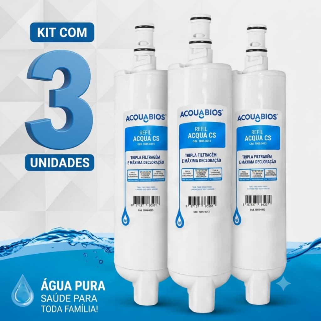 Kit 3un Refil Para Filtro Purificador Acqua CS Compatível c/Filtro de Água Consul Tripla Filtração