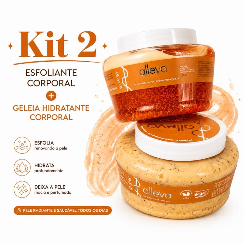 Kit Alleva Esfoliante Corporal + Geleia Hidratante Corporal Fresh Vanilla Hidratante Pele Macia Presente Feminino