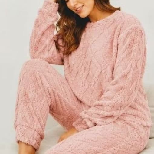 conjunto de pijamas Fleece 3D estampa jacquard felpudo inverno