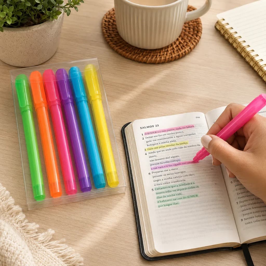 Marca Texto Para Biblia Gel 6 Cores Nao Mancha Retratil