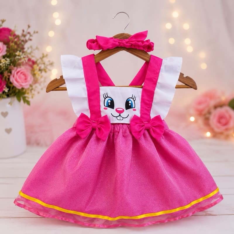 Romper vestido baby bebê infantil Lilás rosa e amarelo com Tule de Glitter | 8 Meses a 1 Ano e Meio
