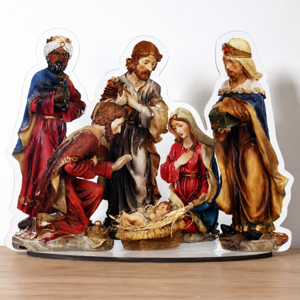 Presépio De Natal Pequeno Para Mesa Mdf Adesivado Decoração Natalina