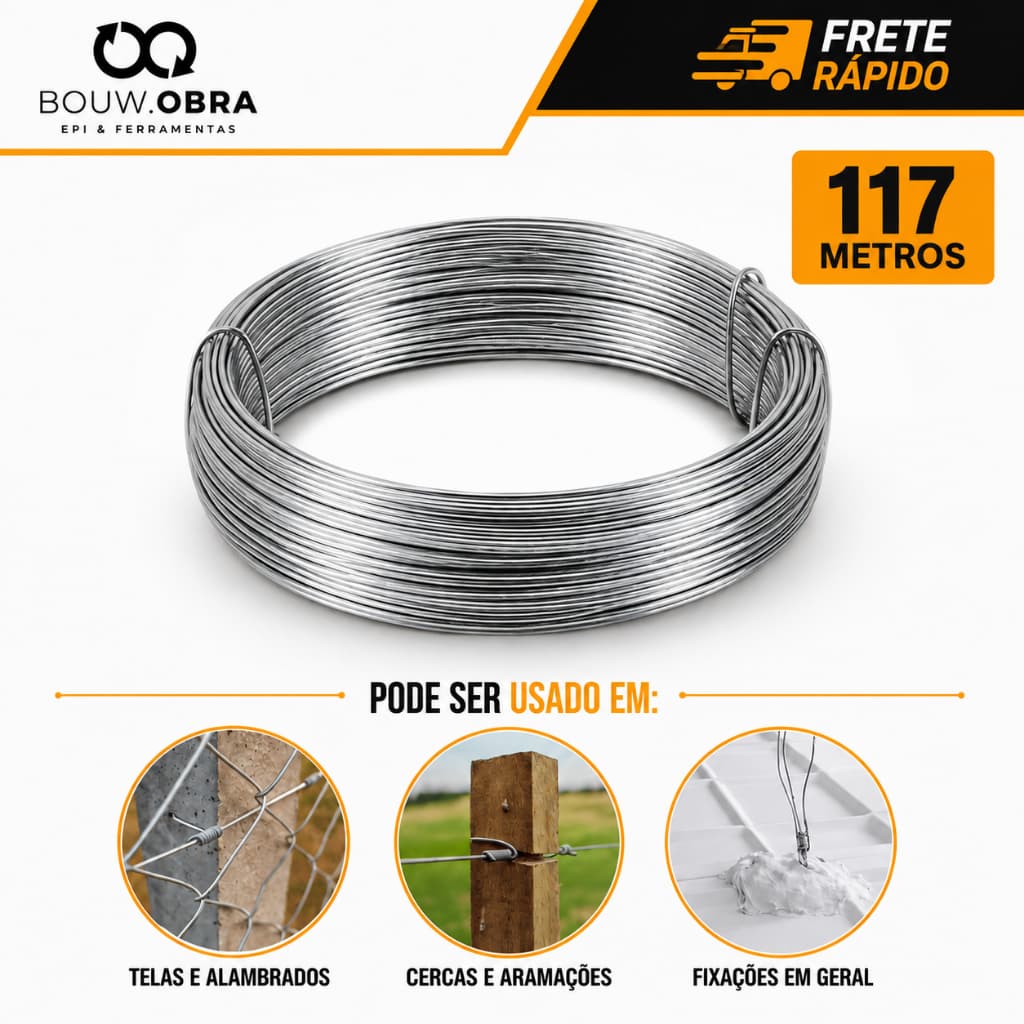 Arame Galvanizado Bwg Bitola 18 Liso 1kg Drywall Gesso Forro Cerca Artesanato Resistente 117 Metros