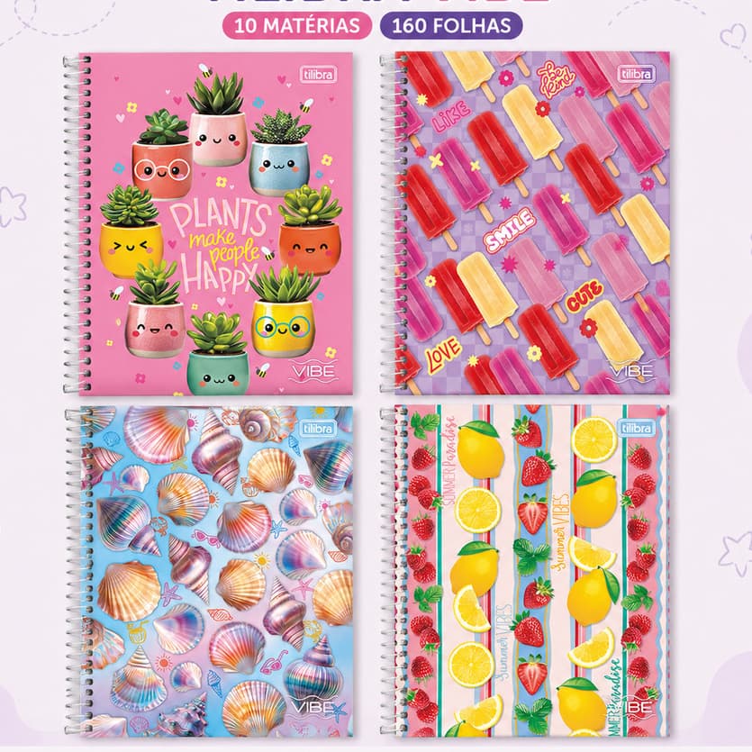 Caderno Universitário Tilibra Feminino Vibe 10 m 160 folhas