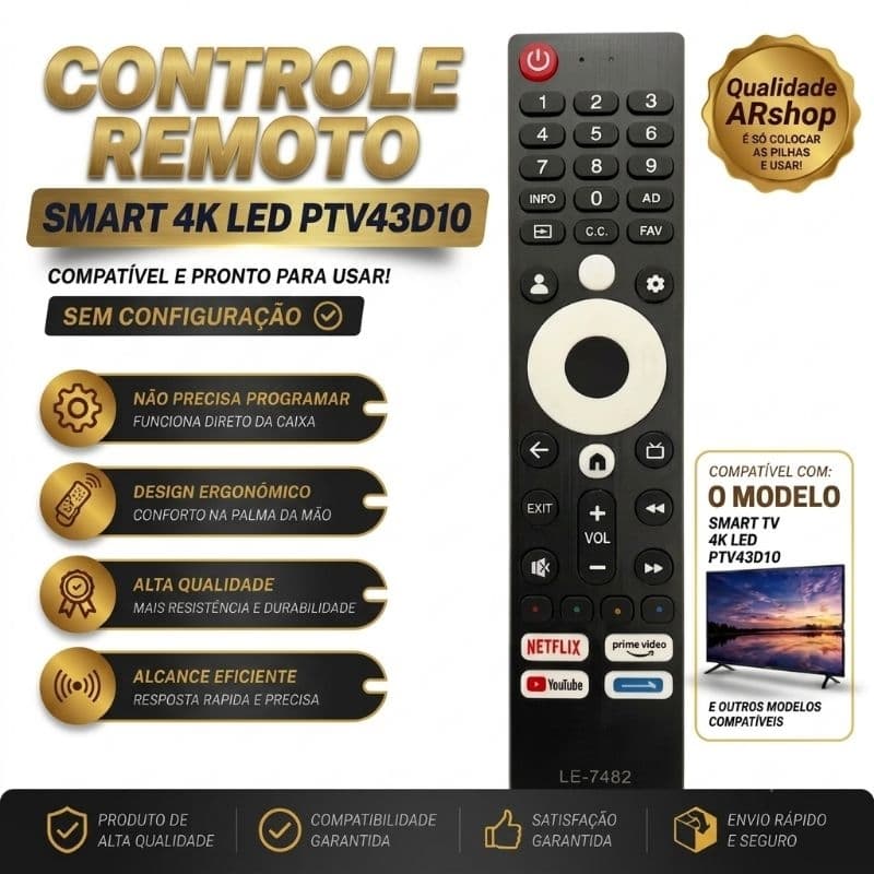 Controle 9326 Compatível TV Smart 4K Com Teclado Netflix Prime YouTube