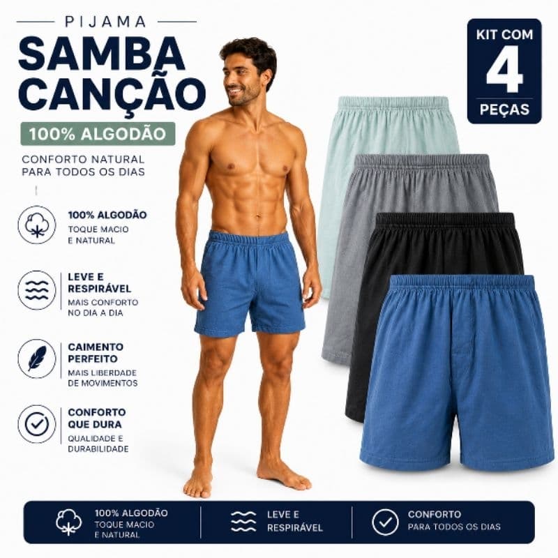 Kit Com 4 Cueca Samba Canção 100%Algodao Cores MULTICOLORIDAS