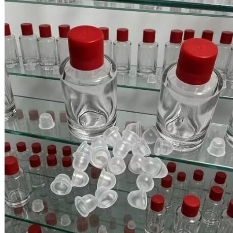 150 Frascos de vidro redondo 10ml com tampa enxerto plástica vermelha e batoque