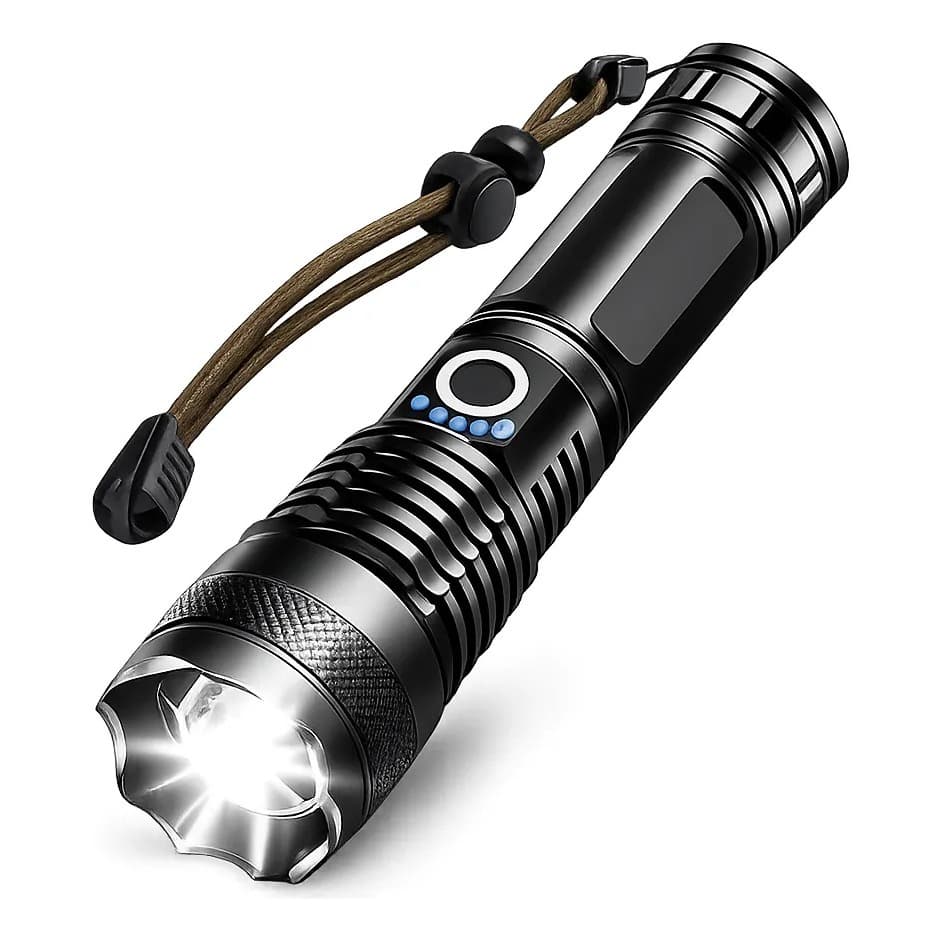 Lanterna Tática Super LED Recarregável USB Longo Alcance Alta Potência Resistente para Camping e Segurança