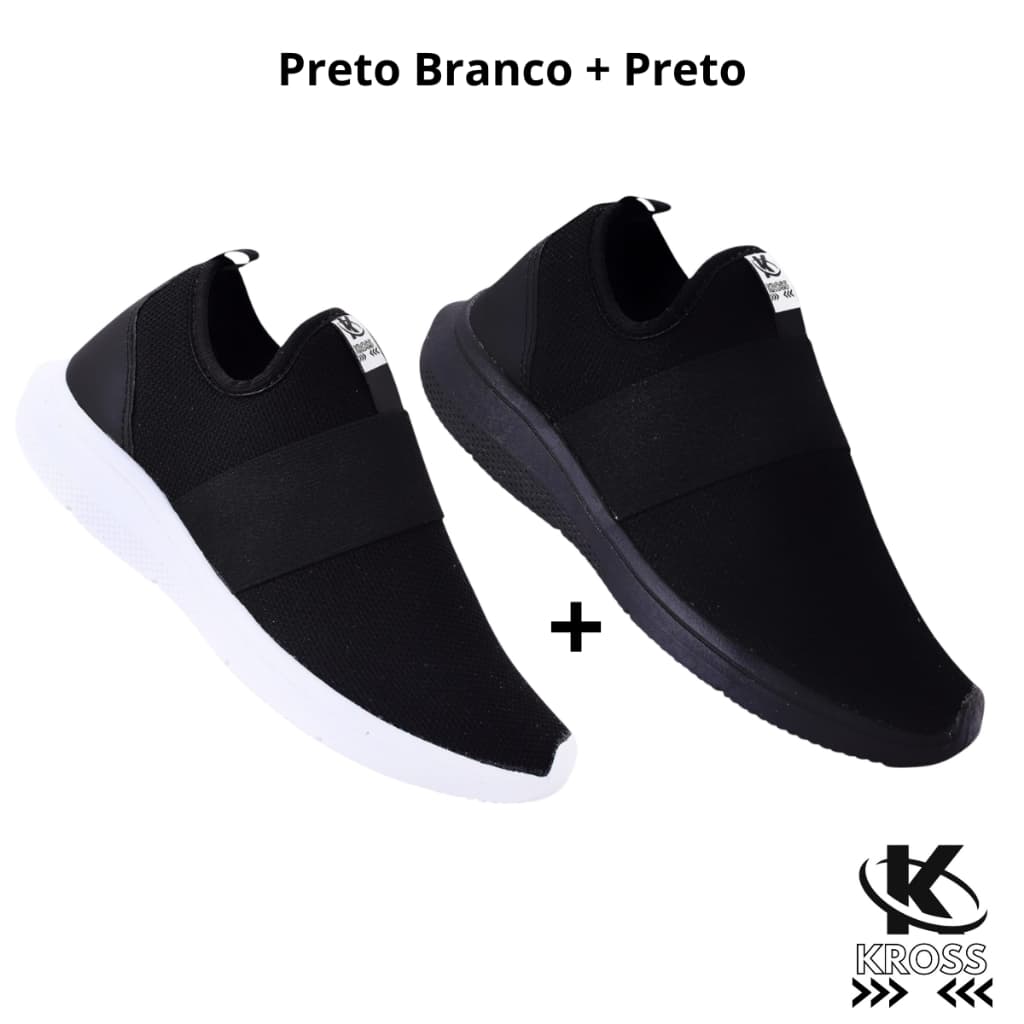 Kit 2 Pares Tênis Kross Preto Branco Meia Feminino Academia Confortável para Trabalho Leve Macio