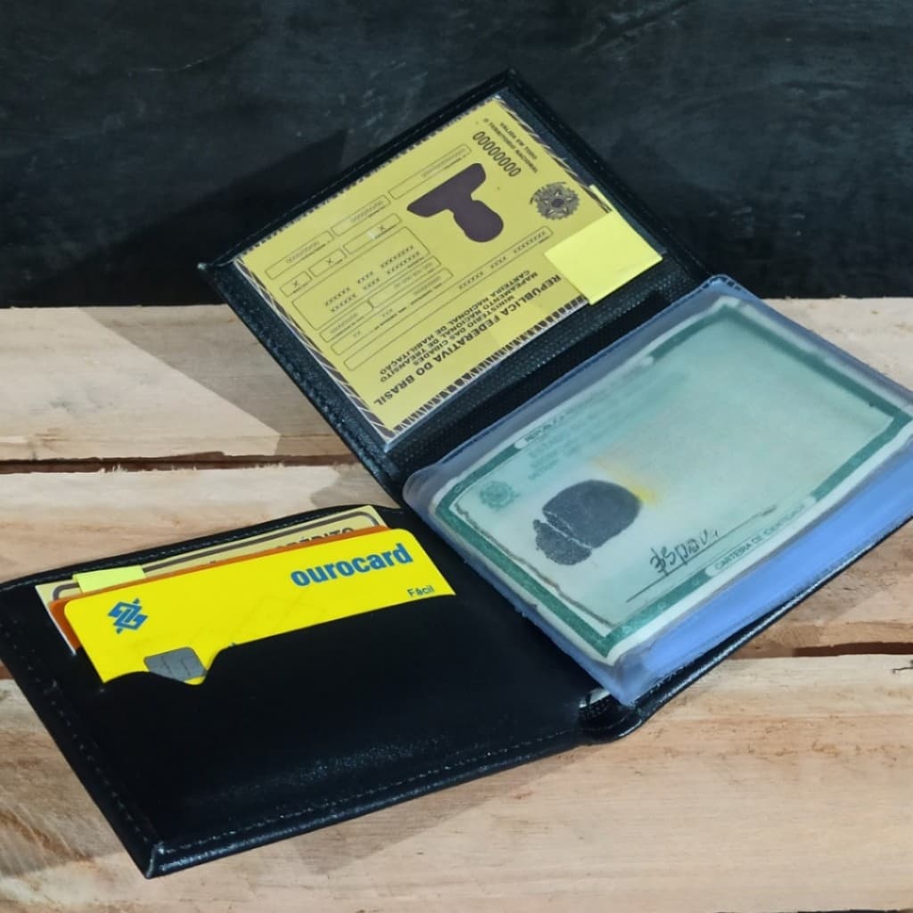 Carteira Masculina em L Sintética Compacta Cartões CNH Cédulas Moedas - Envio Imediato