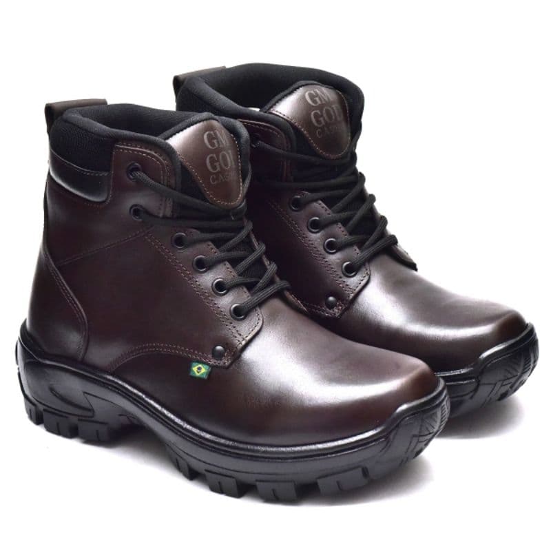 Bota Coturno Marrom 100 % couro com C.A Bico  PVC REF:04 marrom.