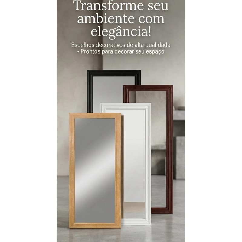 Espelho Decorativo 65x25cm Retangular 4 Cores Moldura Moderna Sala Quarto Banheiro