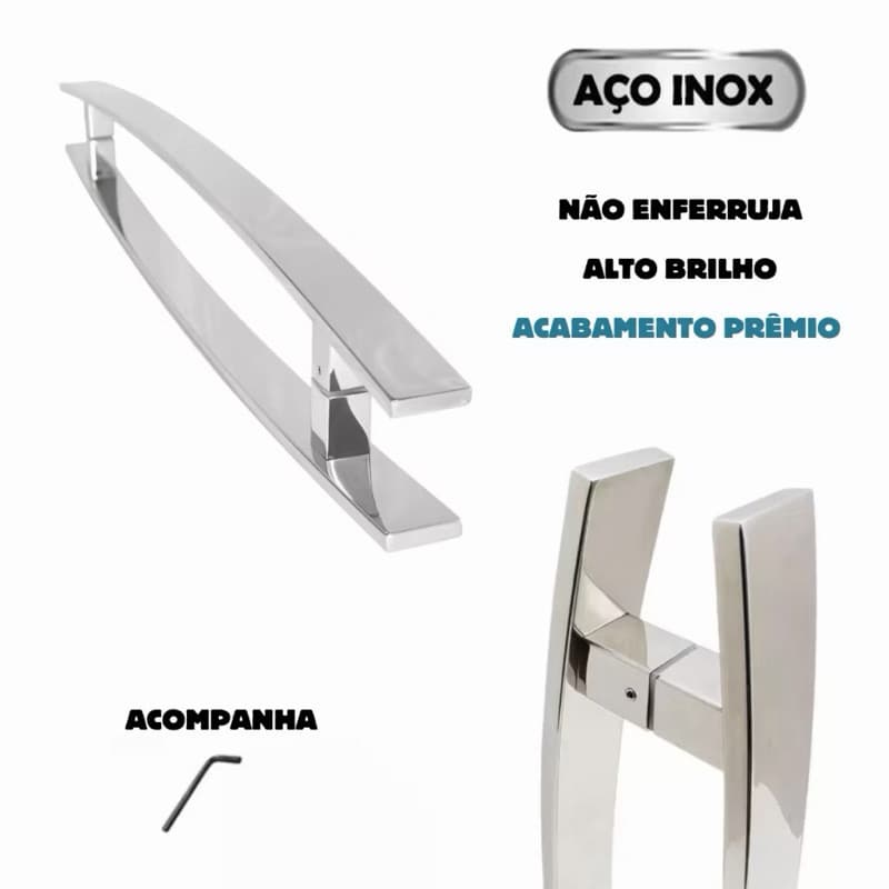 Puxador Duplo Arco Chato inox 40x10mm 1,20mt